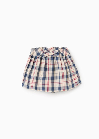 Saia-calção com Xadrez para Bebé Menina 'B&S', Bege/Azul/Vermelho