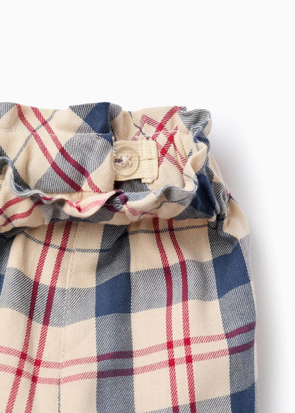 Saia-calção com Xadrez para Bebé Menina 'B&S', Bege/Azul/Vermelho