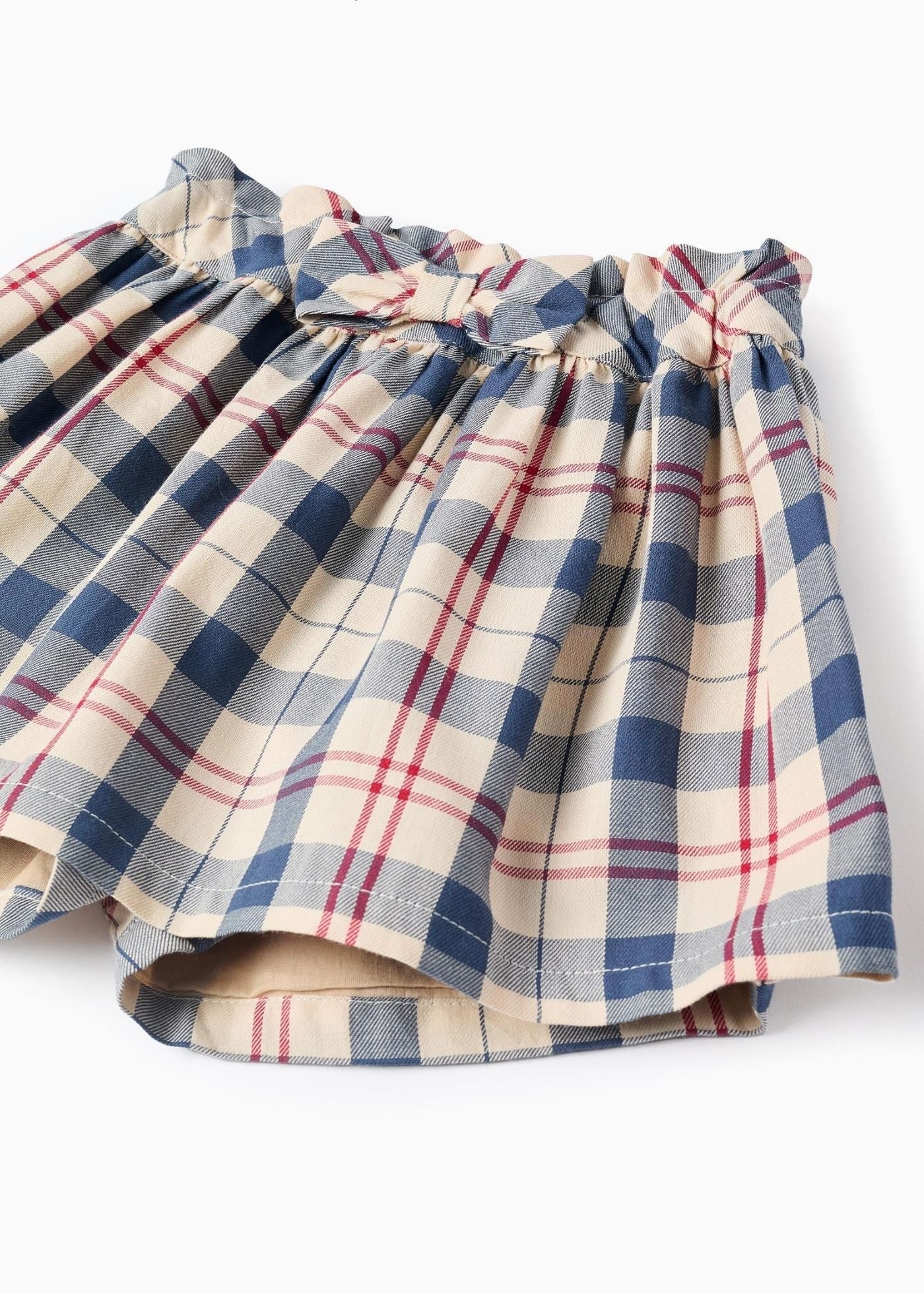 Saia-calção com Xadrez para Bebé Menina 'B&S', Bege/Azul/Vermelho