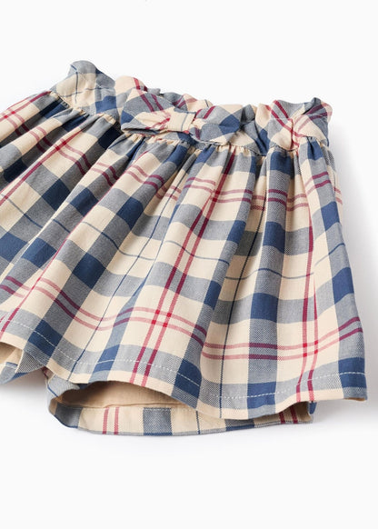 Saia-calção com Xadrez para Bebé Menina 'B&S', Bege/Azul/Vermelho