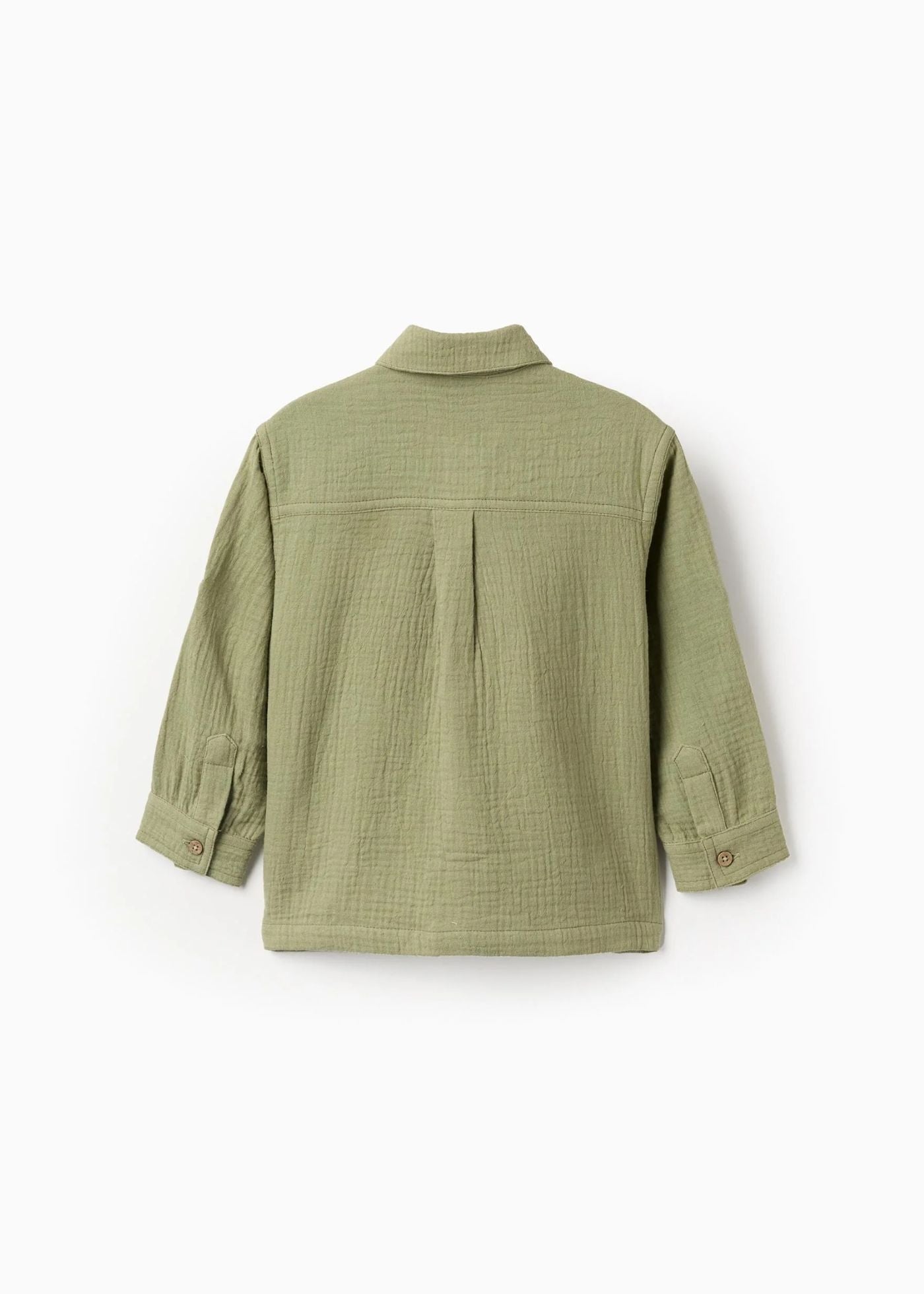 Camisa em bambula de algodão com bolsos para bebé menino, verde-escuro