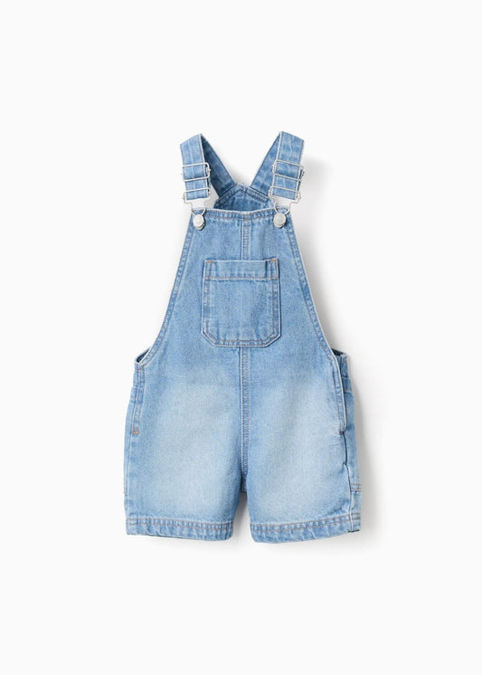 Jardineiras curtas de ganga com bolsos para bebé menino, azul-claro