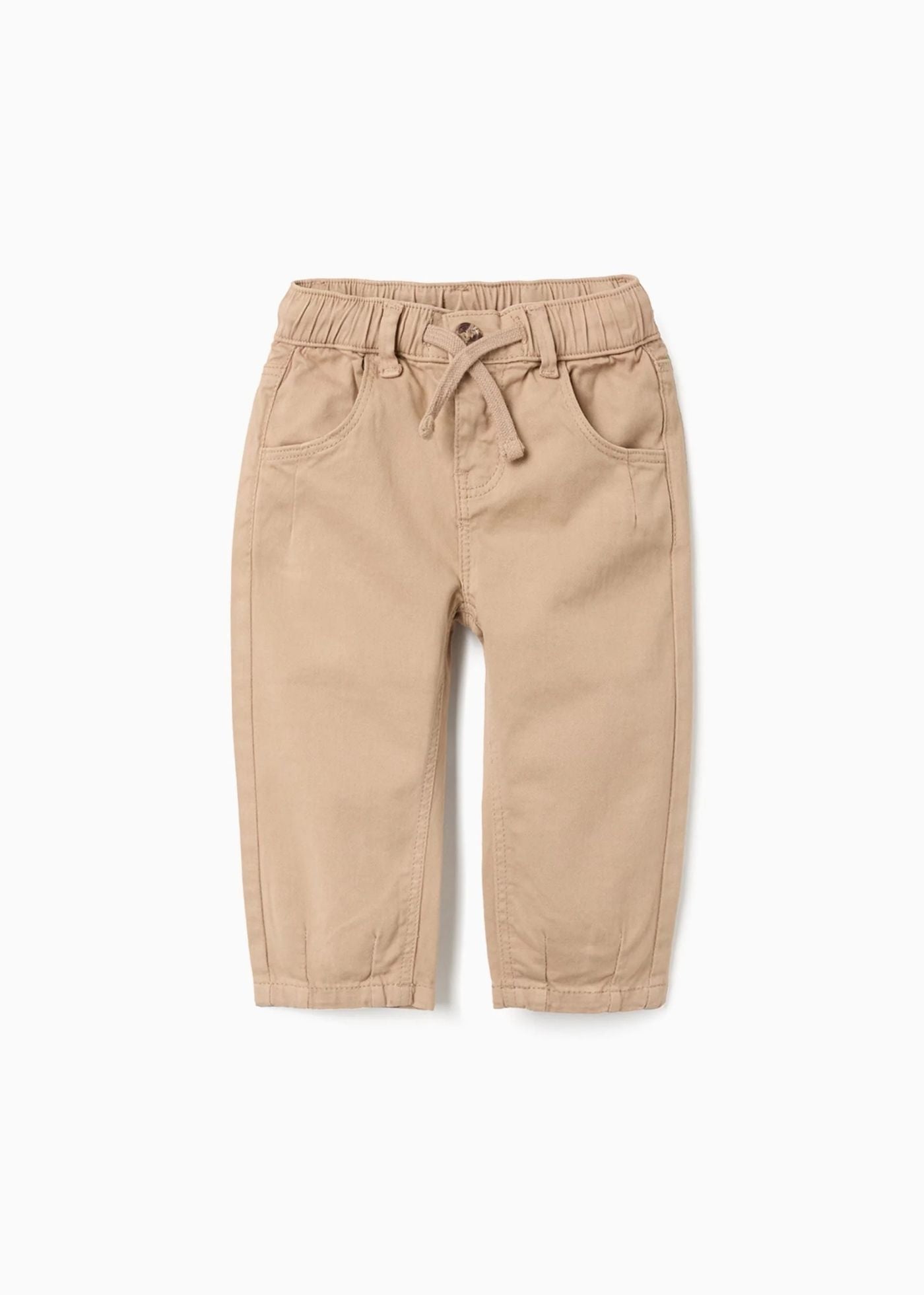 Calças de sarja baggy com cordão para bebé menino, bege