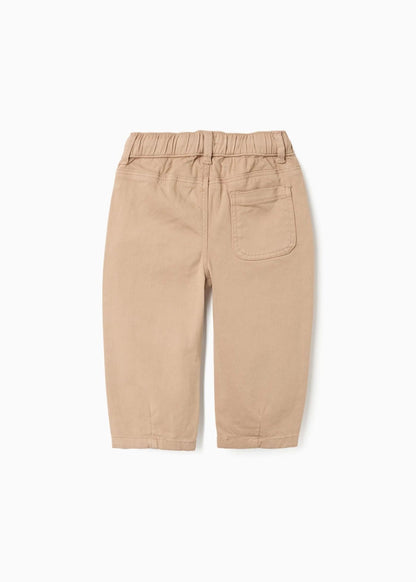 Calças de sarja baggy com cordão para bebé menino, bege