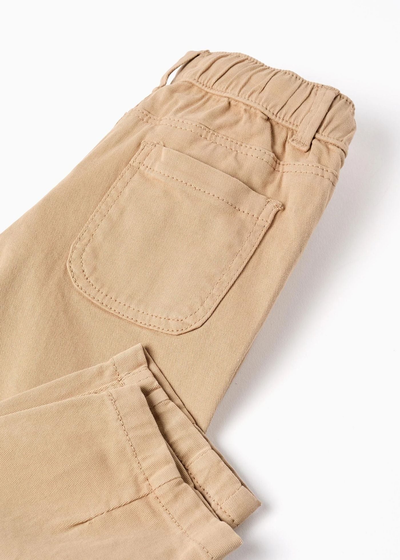 Calças de sarja baggy com cordão para bebé menino, bege