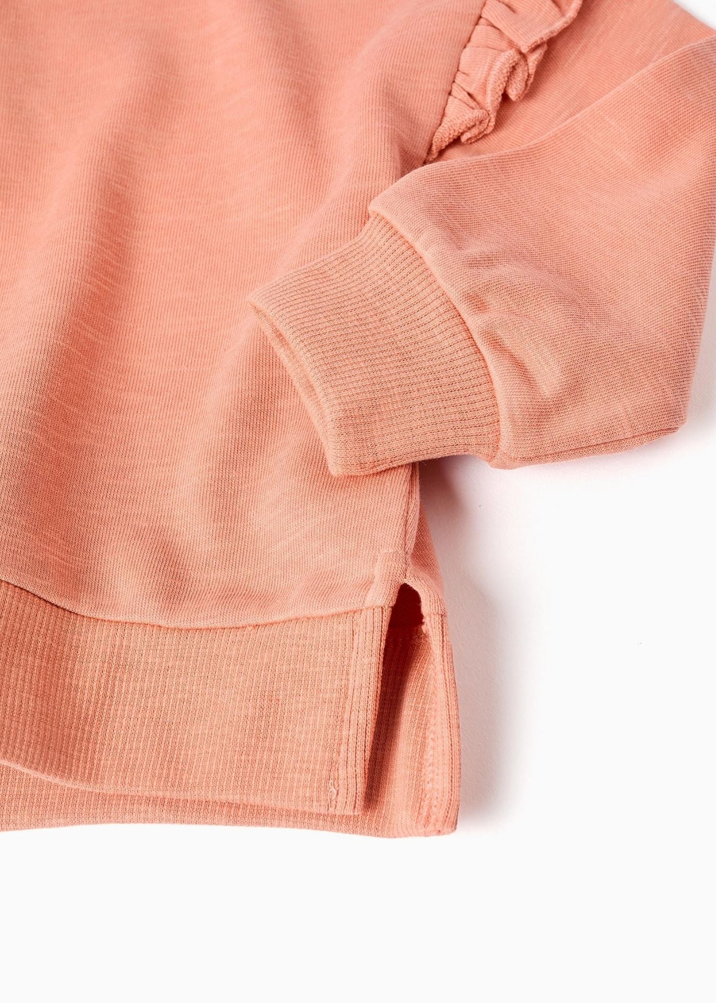 Sweat de algodão com folhos e bordado para bebé menina, laranja-salmão