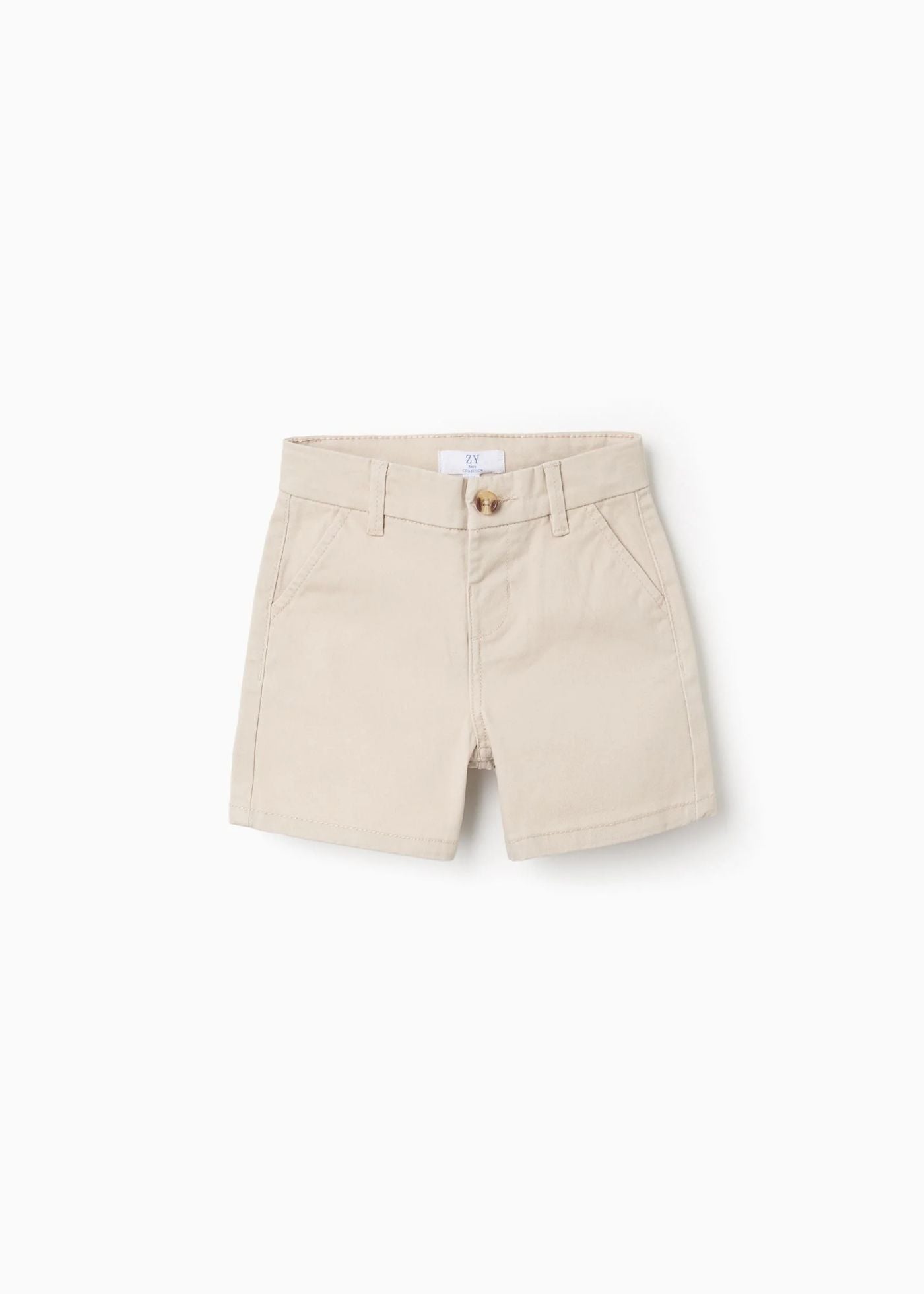 Calções chino midi de sarja com bolsos para bebé menino, bege-claro