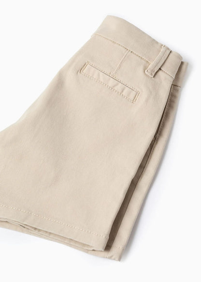 Calções chino midi de sarja com bolsos para bebé menino, bege-claro