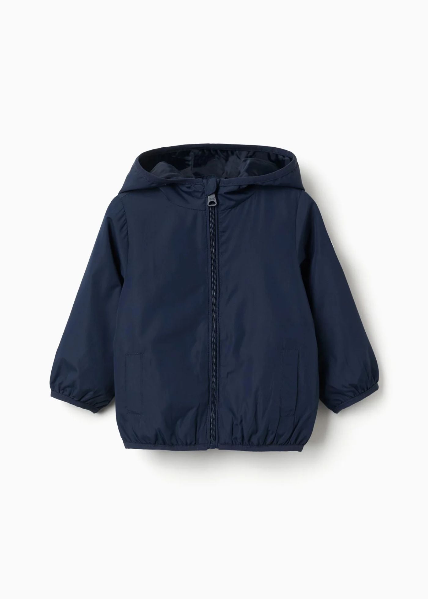 Casaco corta-vento com capuz e bolsos para bebé menino, azul-escuro