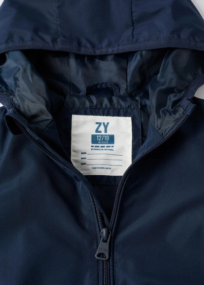 Casaco corta-vento com capuz e bolsos para bebé menino, azul-escuro