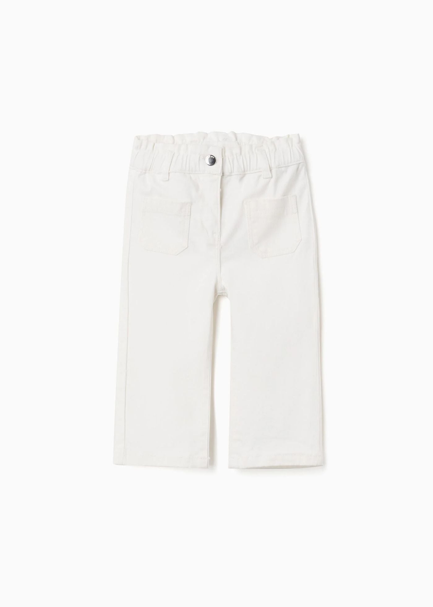 Calças de sarja wide leg com cintura paperbag para bebé menina, branco