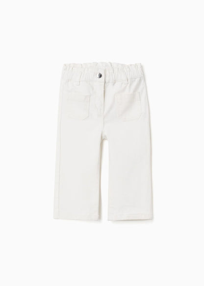 Calças de sarja wide leg com cintura paperbag para bebé menina, branco