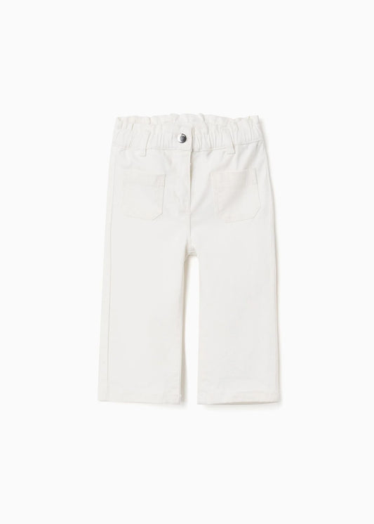 Calças de sarja wide leg com cintura paperbag para bebé menina, branco