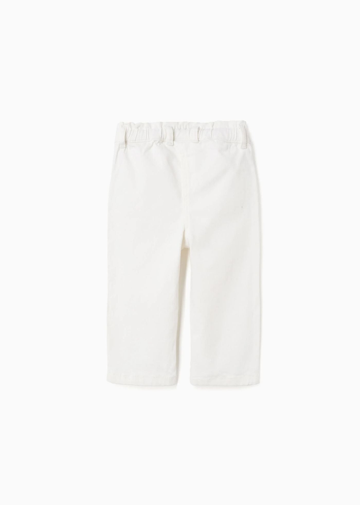 Calças de sarja wide leg com cintura paperbag para bebé menina, branco