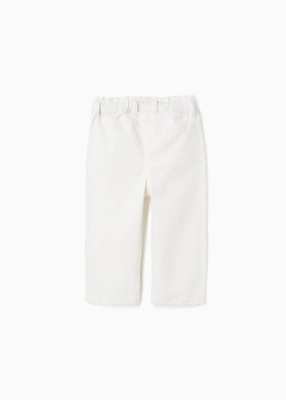 Calças de sarja wide leg com cintura paperbag para bebé menina, branco