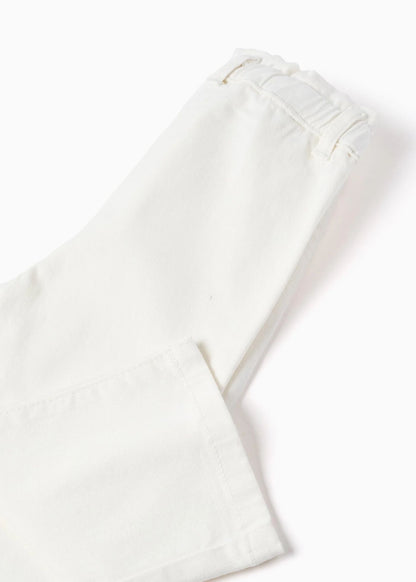 Calças de sarja wide leg com cintura paperbag para bebé menina, branco