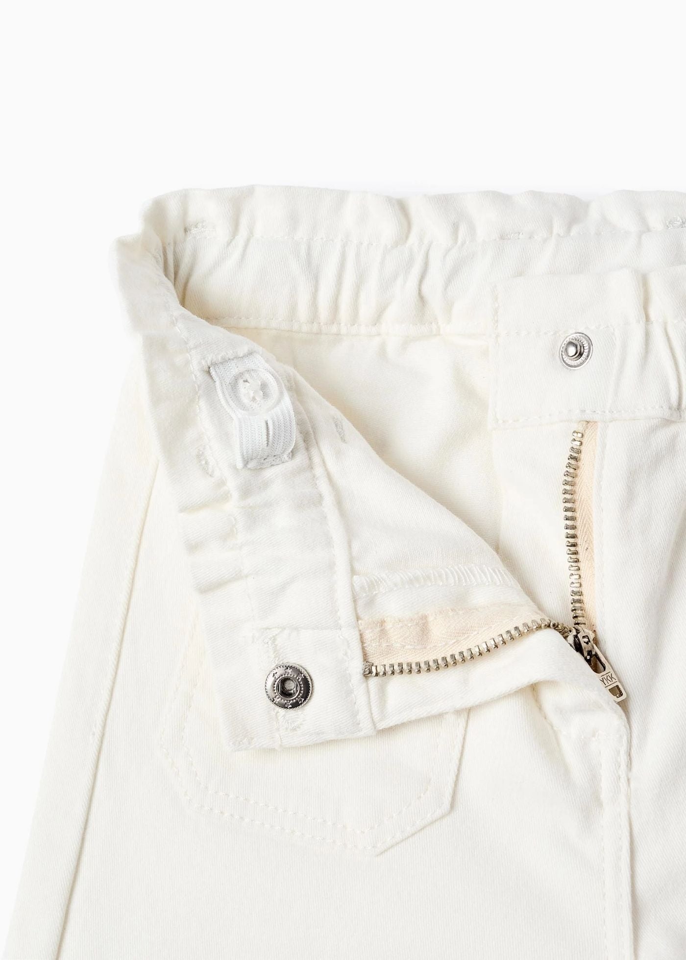Calças de sarja wide leg com cintura paperbag para bebé menina, branco