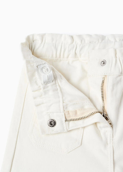 Calças de sarja wide leg com cintura paperbag para bebé menina, branco