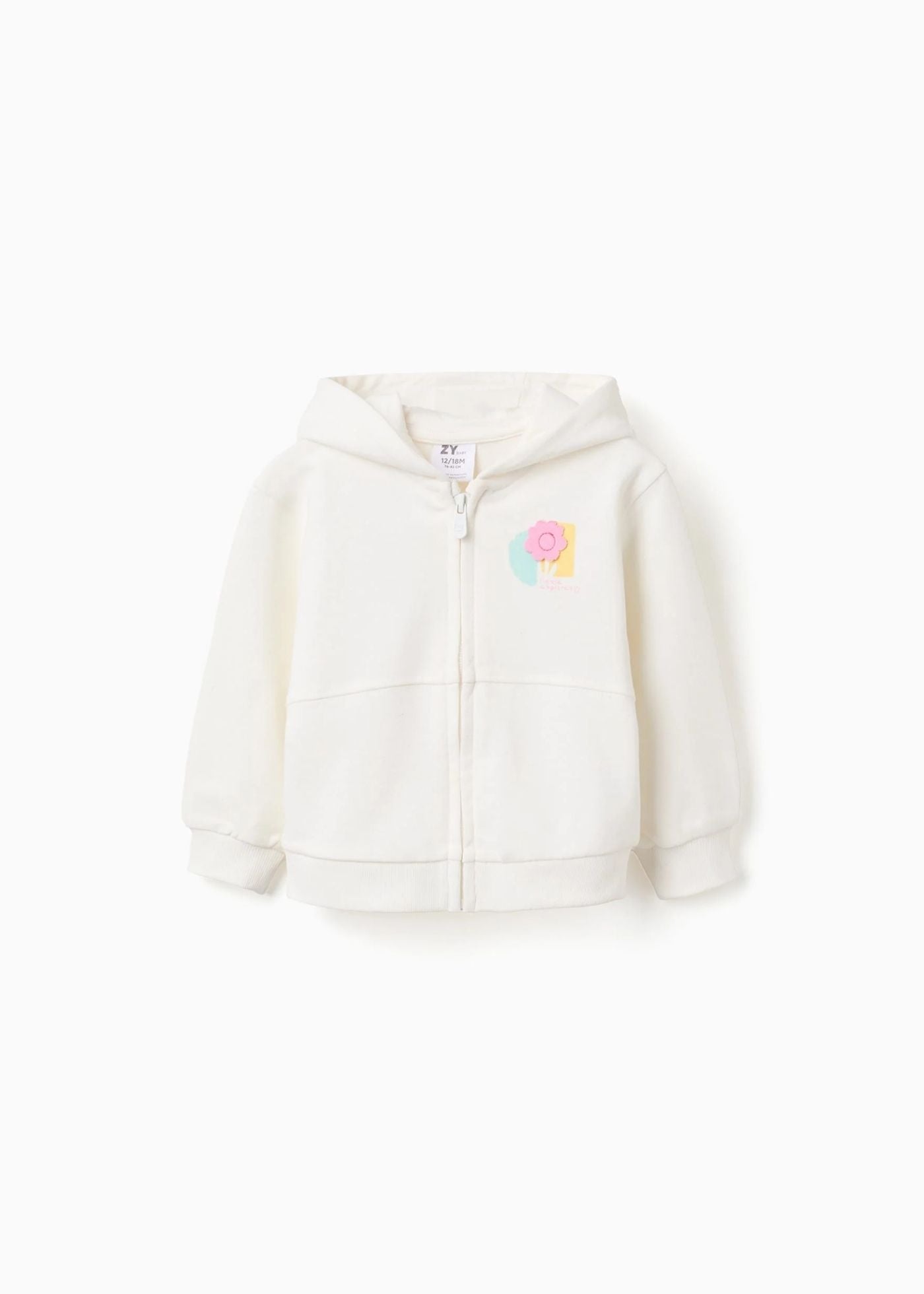 Casaco de algodão com capuz e estampado floral para bebé menina, branco