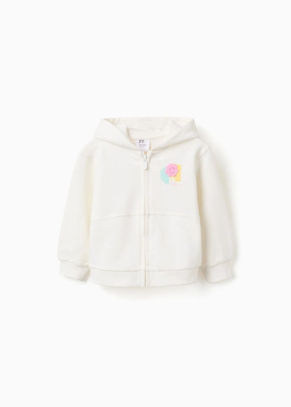 Casaco de algodão com capuz e estampado floral para bebé menina, branco