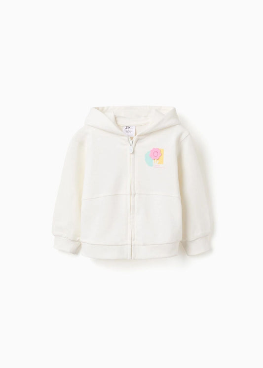 Casaco de algodão com capuz e estampado floral para bebé menina, branco