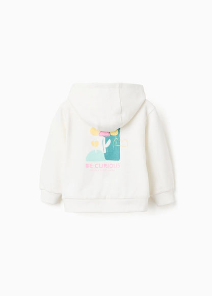 Casaco de algodão com capuz e estampado floral para bebé menina, branco