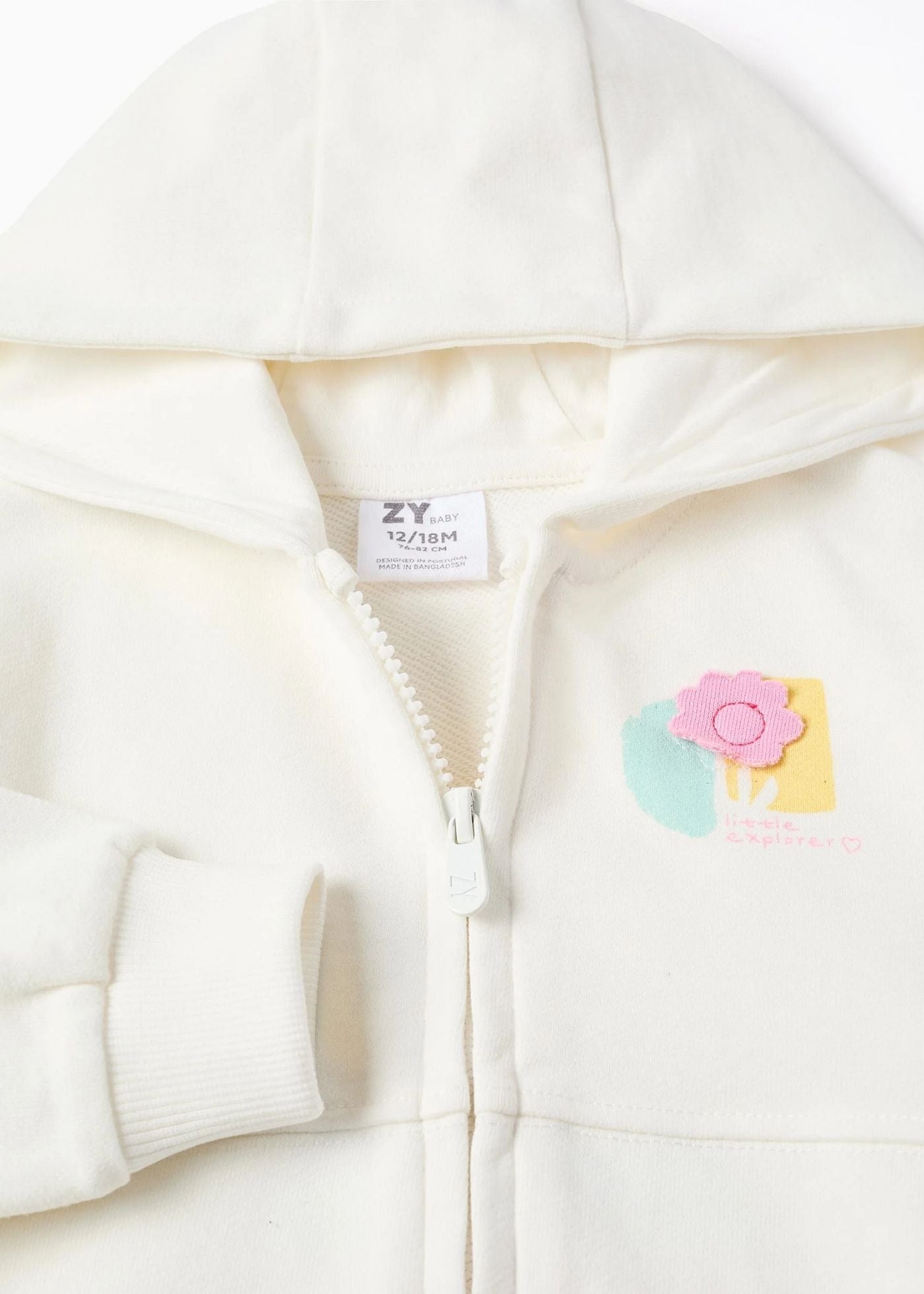 Casaco de algodão com capuz e estampado floral para bebé menina, branco