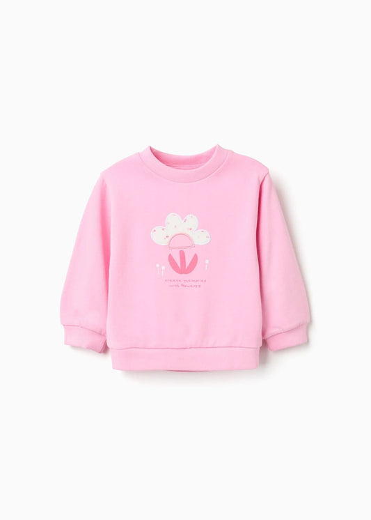Sweat de algodão com estampado floral frontal para bebé menina, rosa