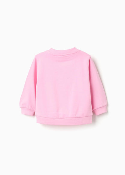 Sweat de algodão com estampado floral frontal para bebé menina, rosa