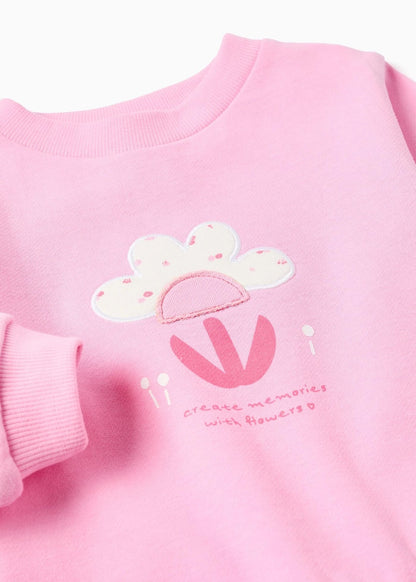 Sweat de algodão com estampado floral frontal para bebé menina, rosa