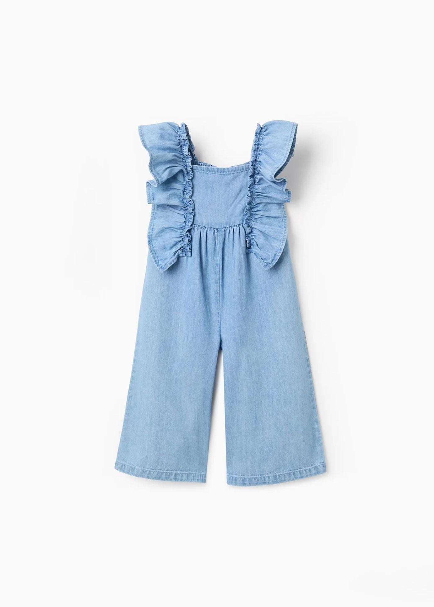 Macacão de ganga wide leg com folhos para bebé menina, azul