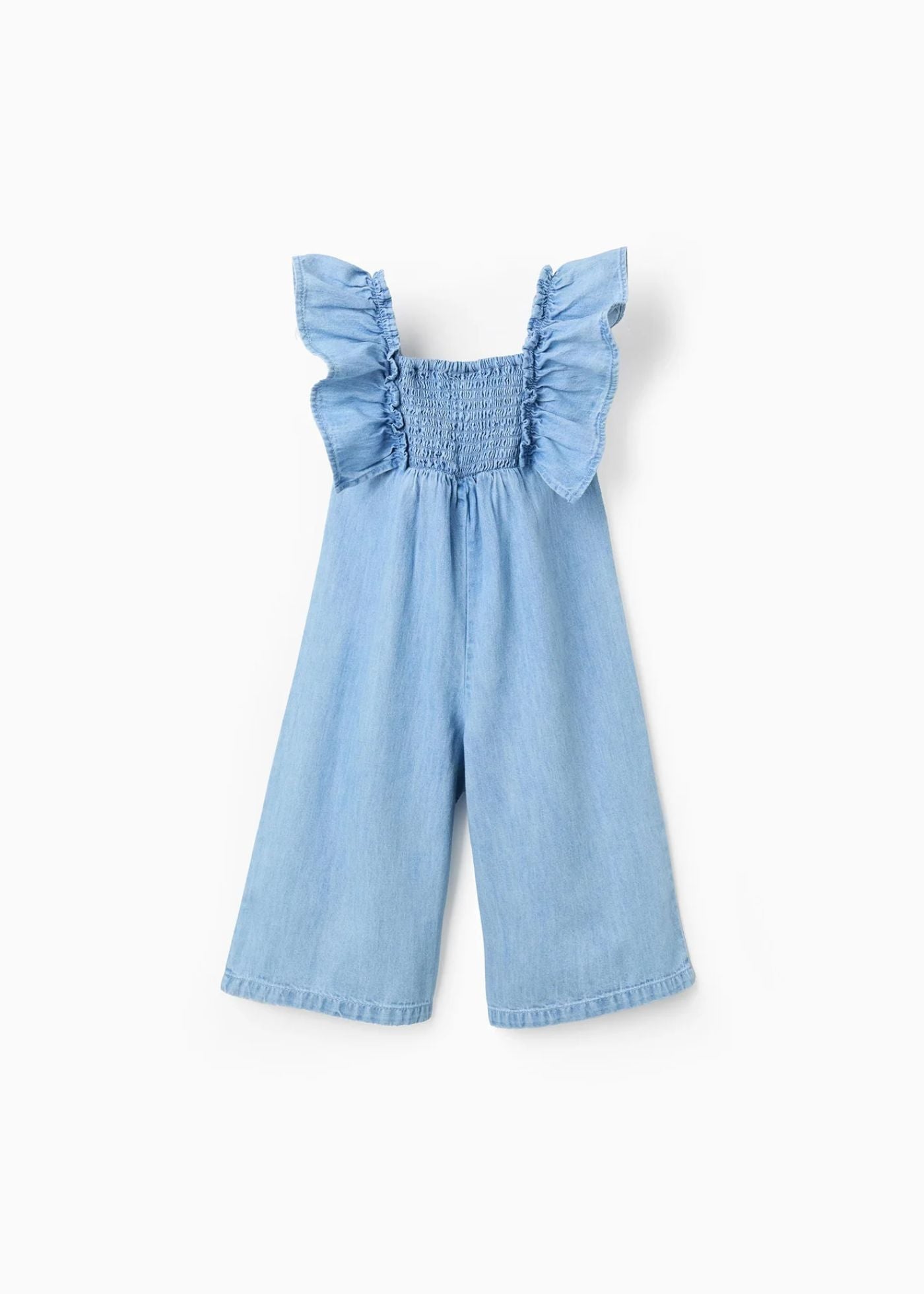Macacão de ganga wide leg com folhos para bebé menina, azul