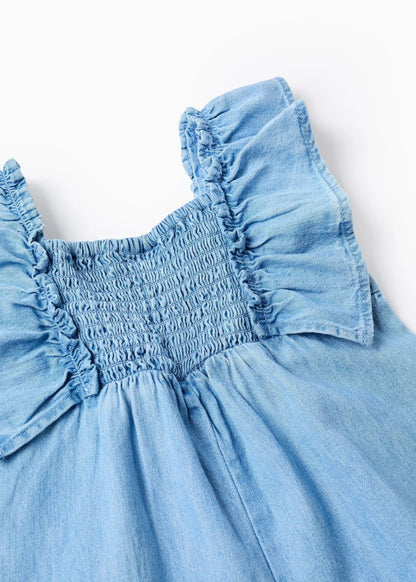 Macacão de ganga wide leg com folhos para bebé menina, azul