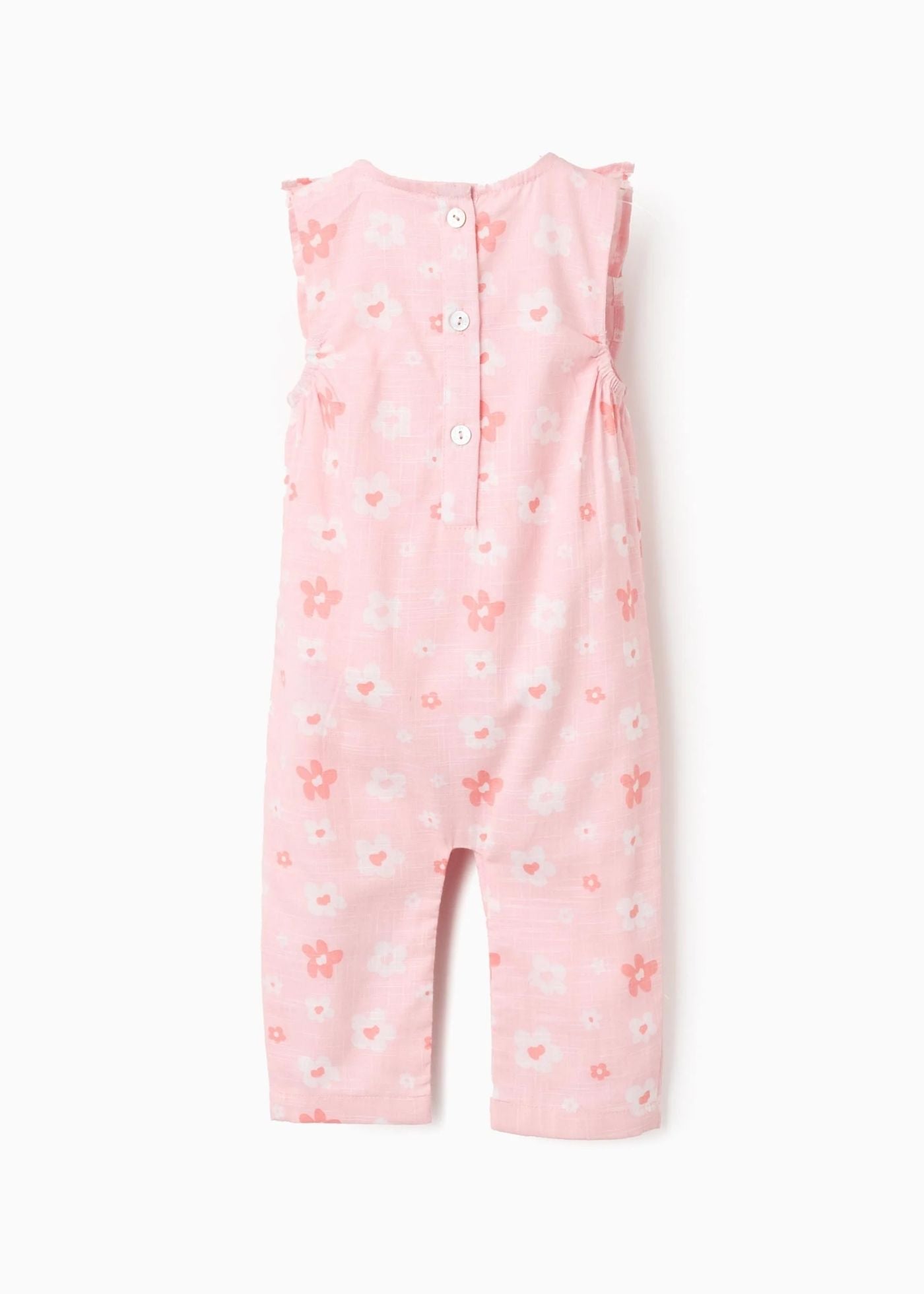 Macacão de algodão com flores e folhos para recém-nascida, rosa/branco