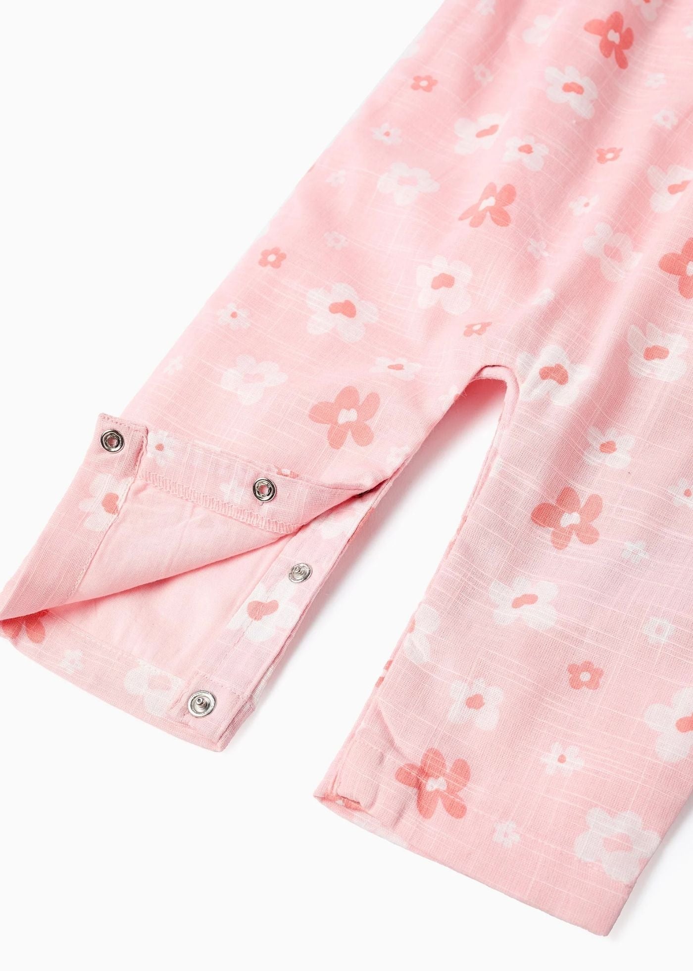 Macacão de algodão com flores e folhos para recém-nascida, rosa/branco