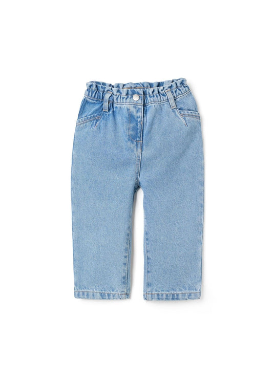 Calças de ganga wide leg com cintura paperbag para bebé menina, azul-claro