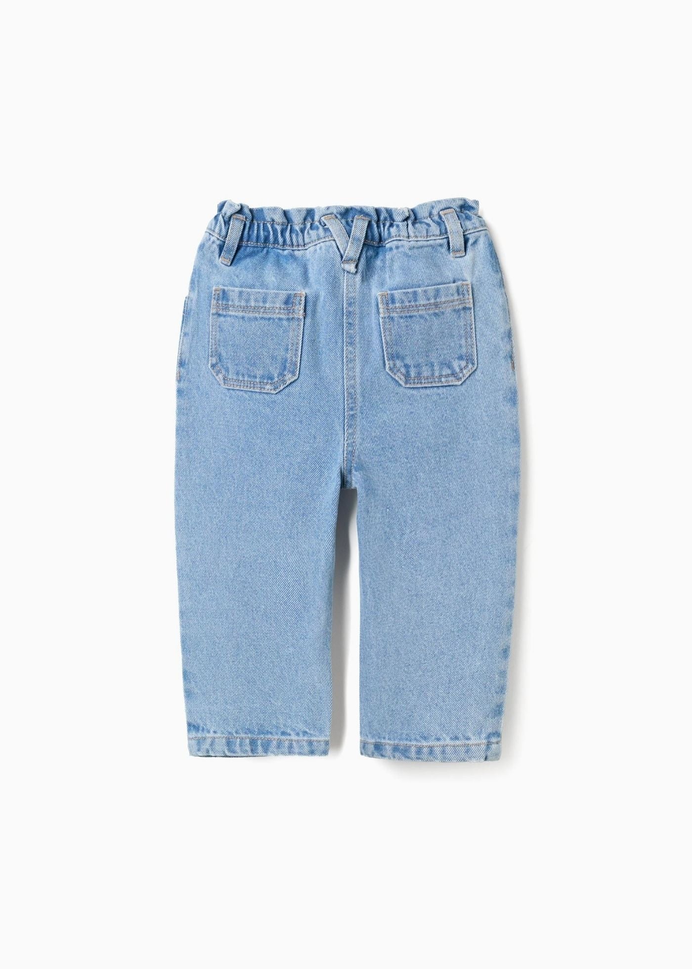 Calças de ganga wide leg com cintura paperbag para bebé menina, azul-claro
