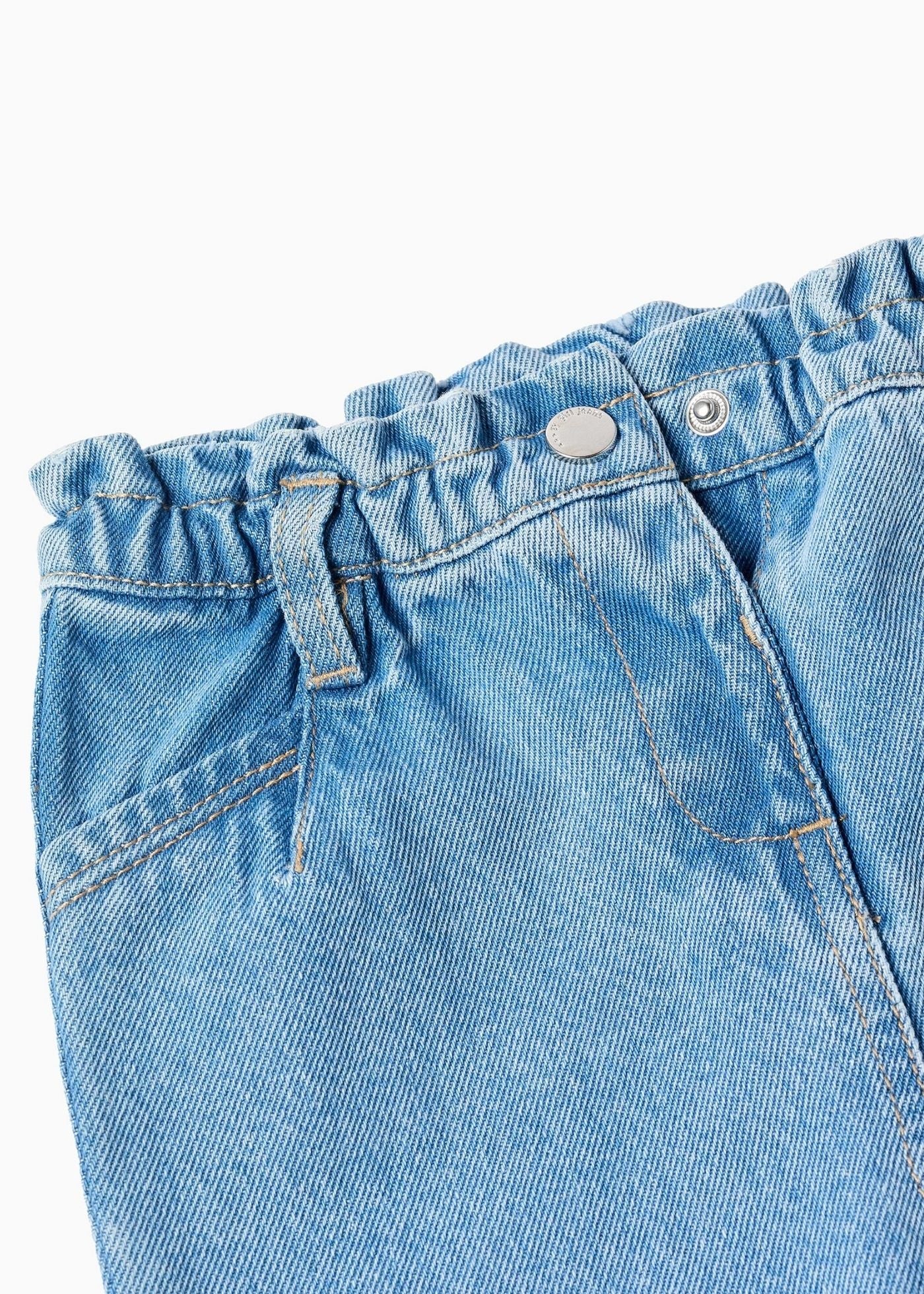 Calças de ganga wide leg com cintura paperbag para bebé menina, azul-claro