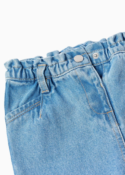 Calças de ganga wide leg com cintura paperbag para bebé menina, azul-claro