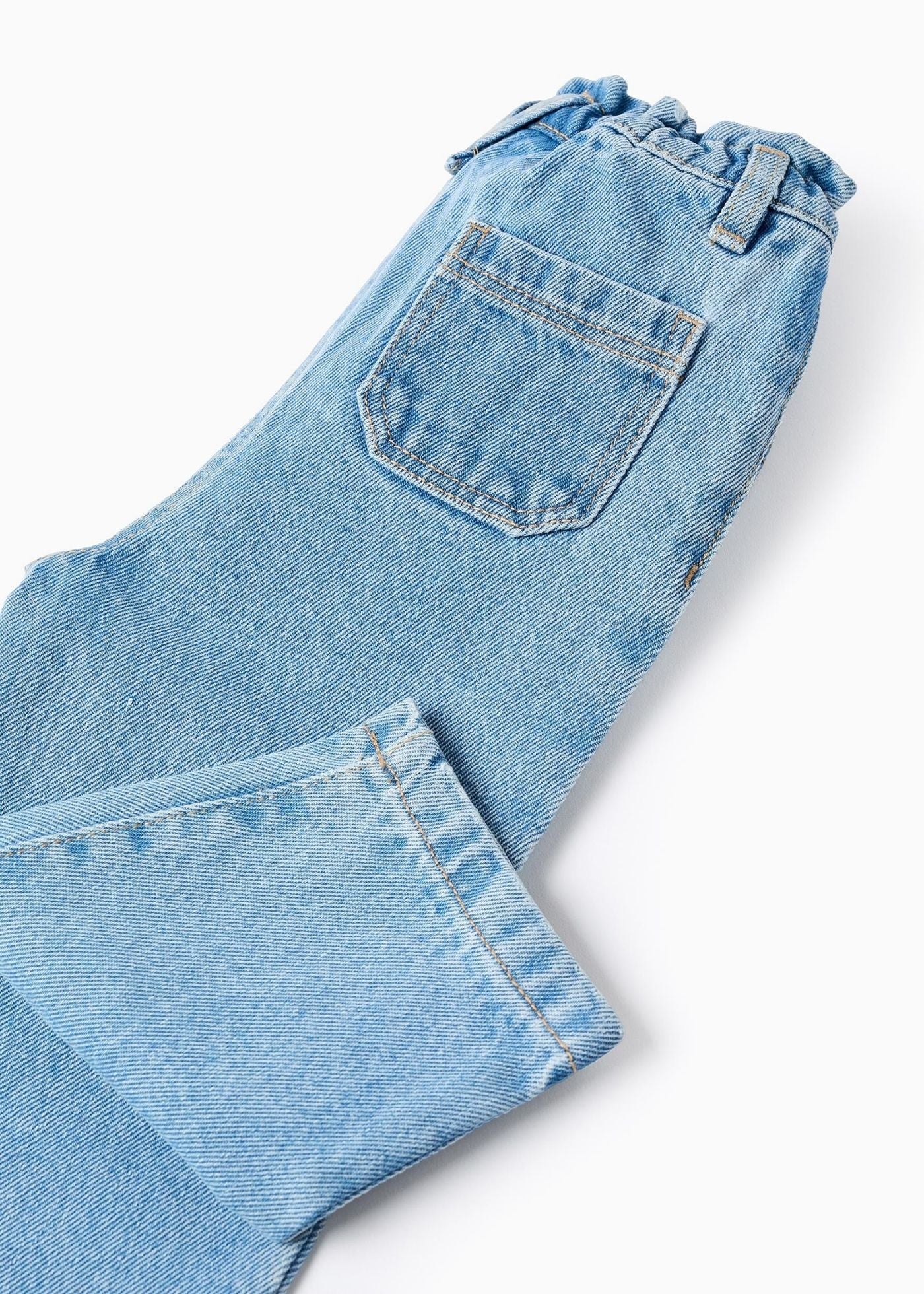 Calças de ganga wide leg com cintura paperbag para bebé menina, azul-claro