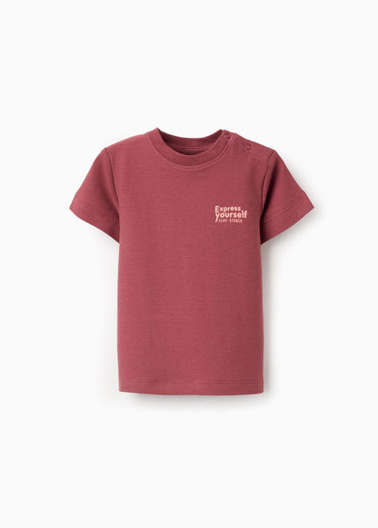 T-shirt canelada de algodão Express Yourself para bebé menino, castanho