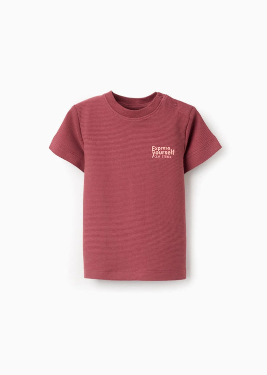 T-shirt canelada de algodão Express Yourself para bebé menino, castanho