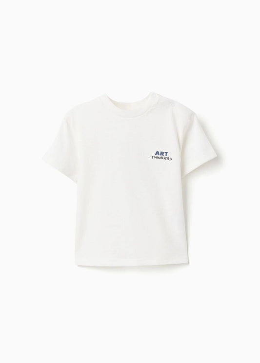 T-shirt de algodão com estampado Art Thinkers para bebé menino, branco
