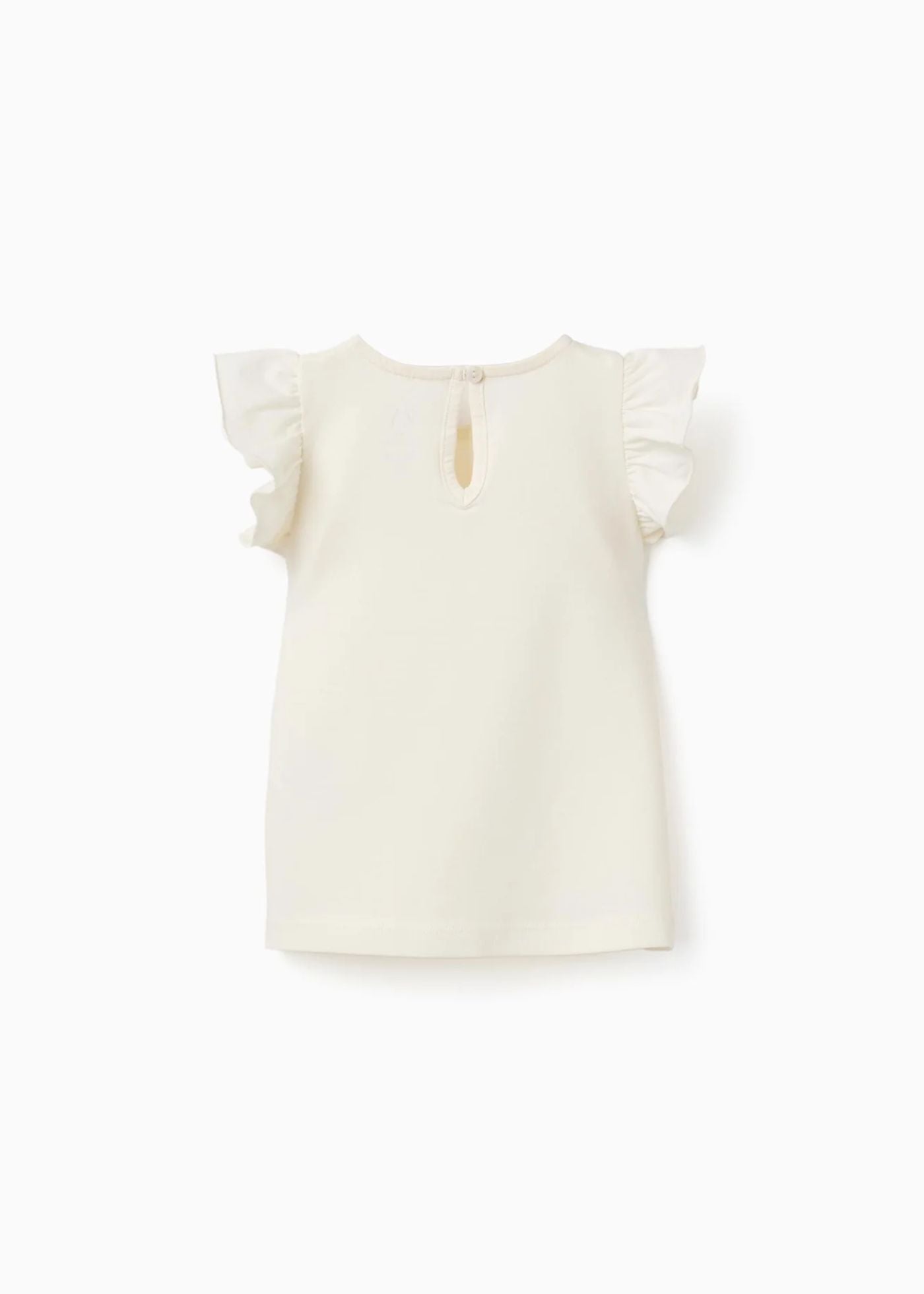T-shirt com folhos e gola redonda para bebé menina, bege-claro