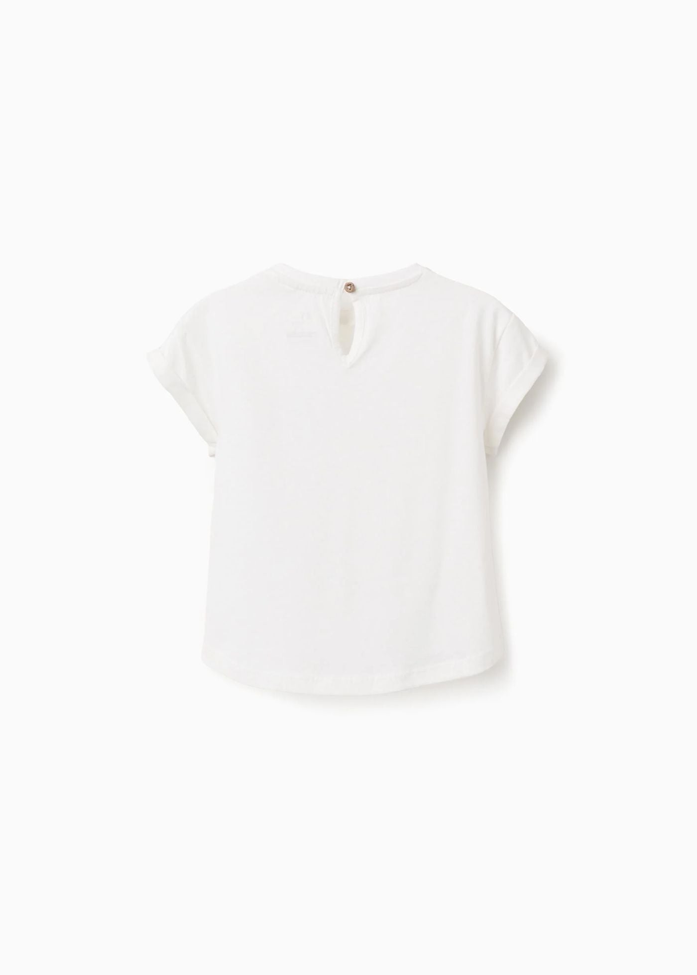 T-shirt de algodão com estampado em crochê para bebé menina, branco