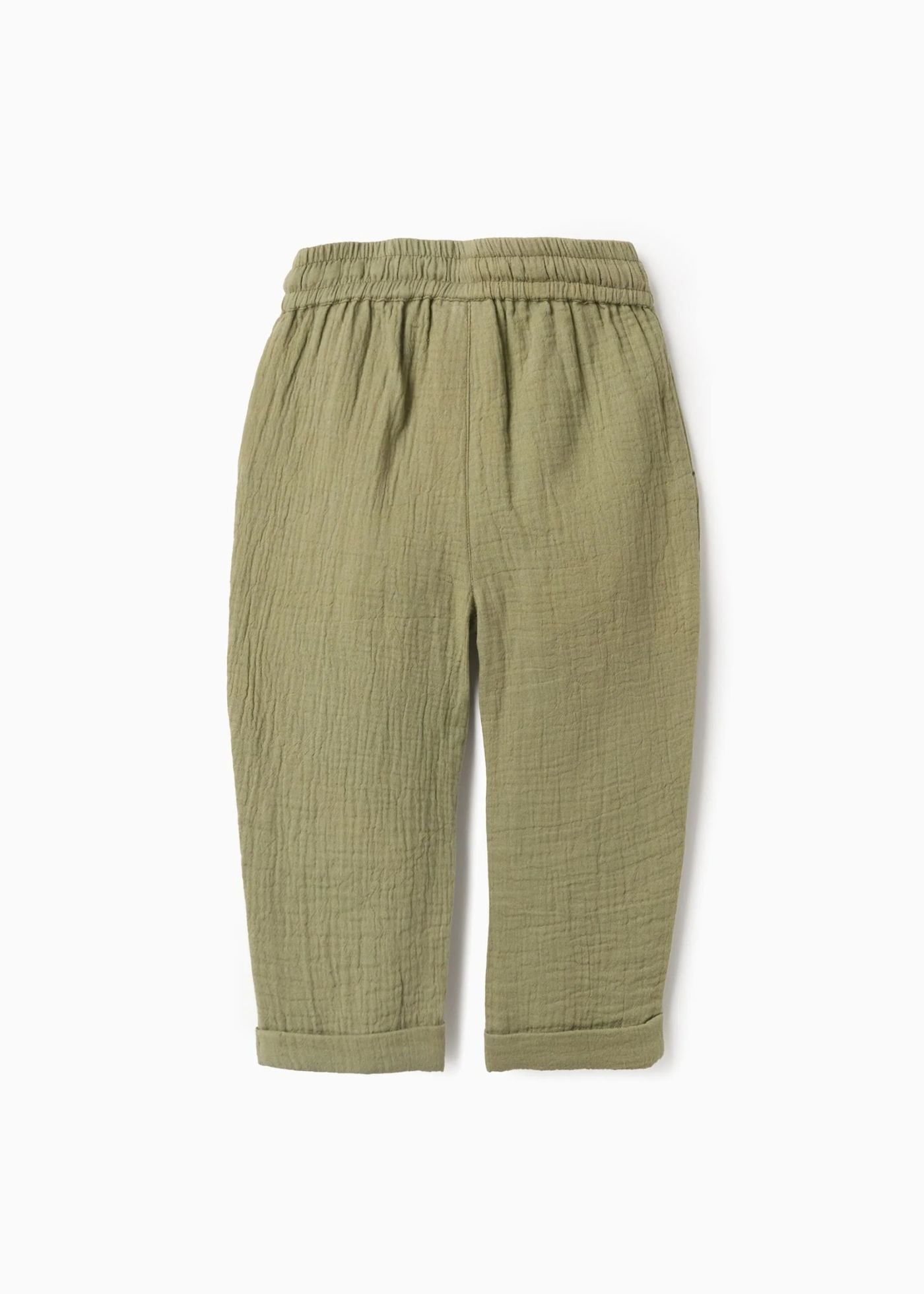 Calças baggy em bambula de algodão para bebé menino, verde-escuro