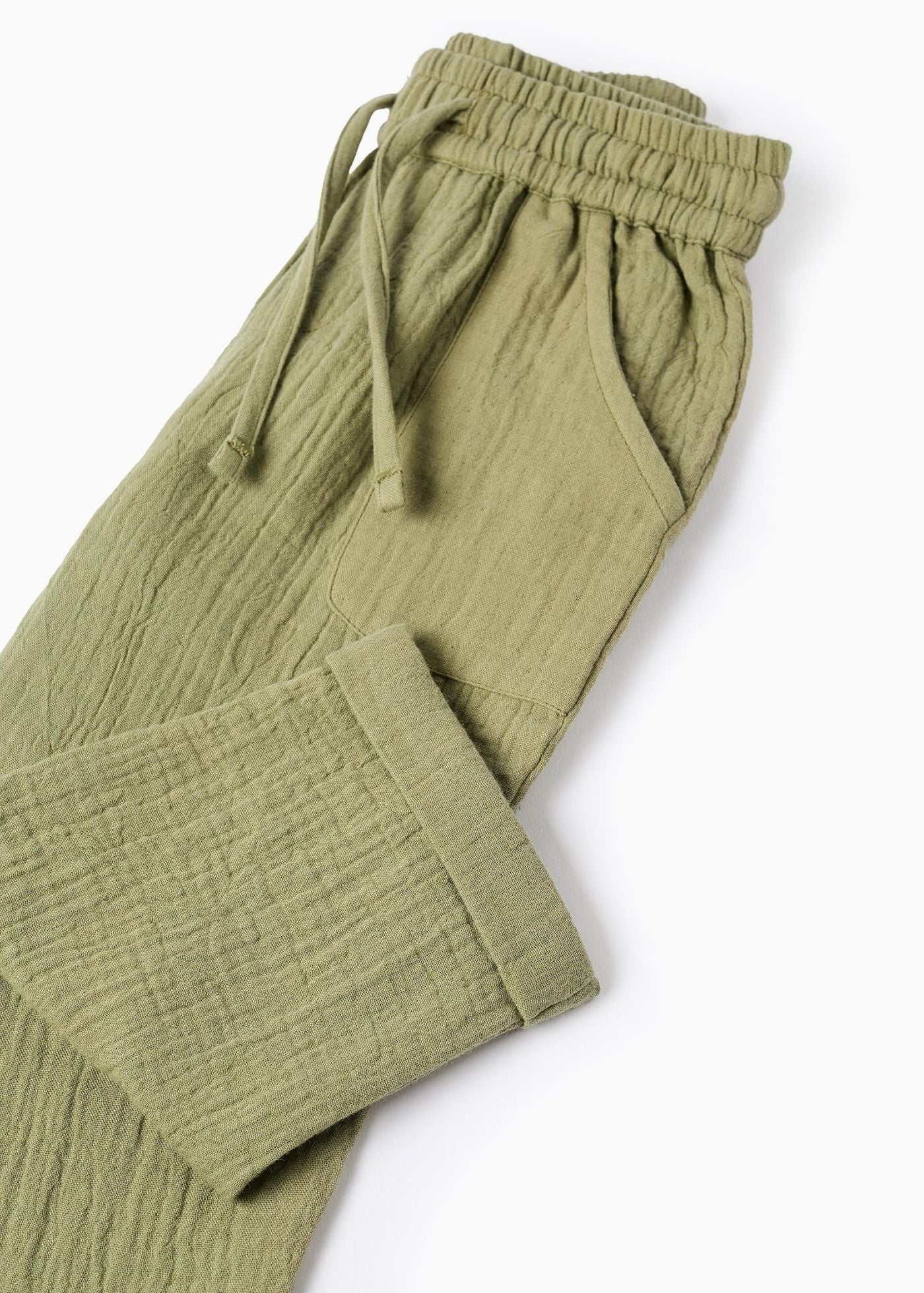 Calças baggy em bambula de algodão para bebé menino, verde-escuro