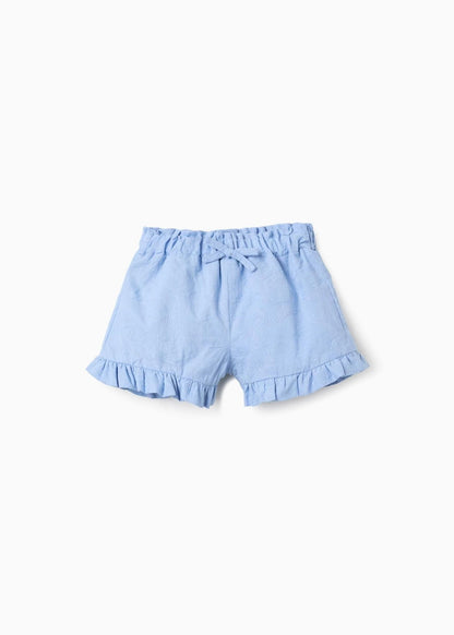 Calções de algodão com bordado e folhos para bebé menina, azul-claro