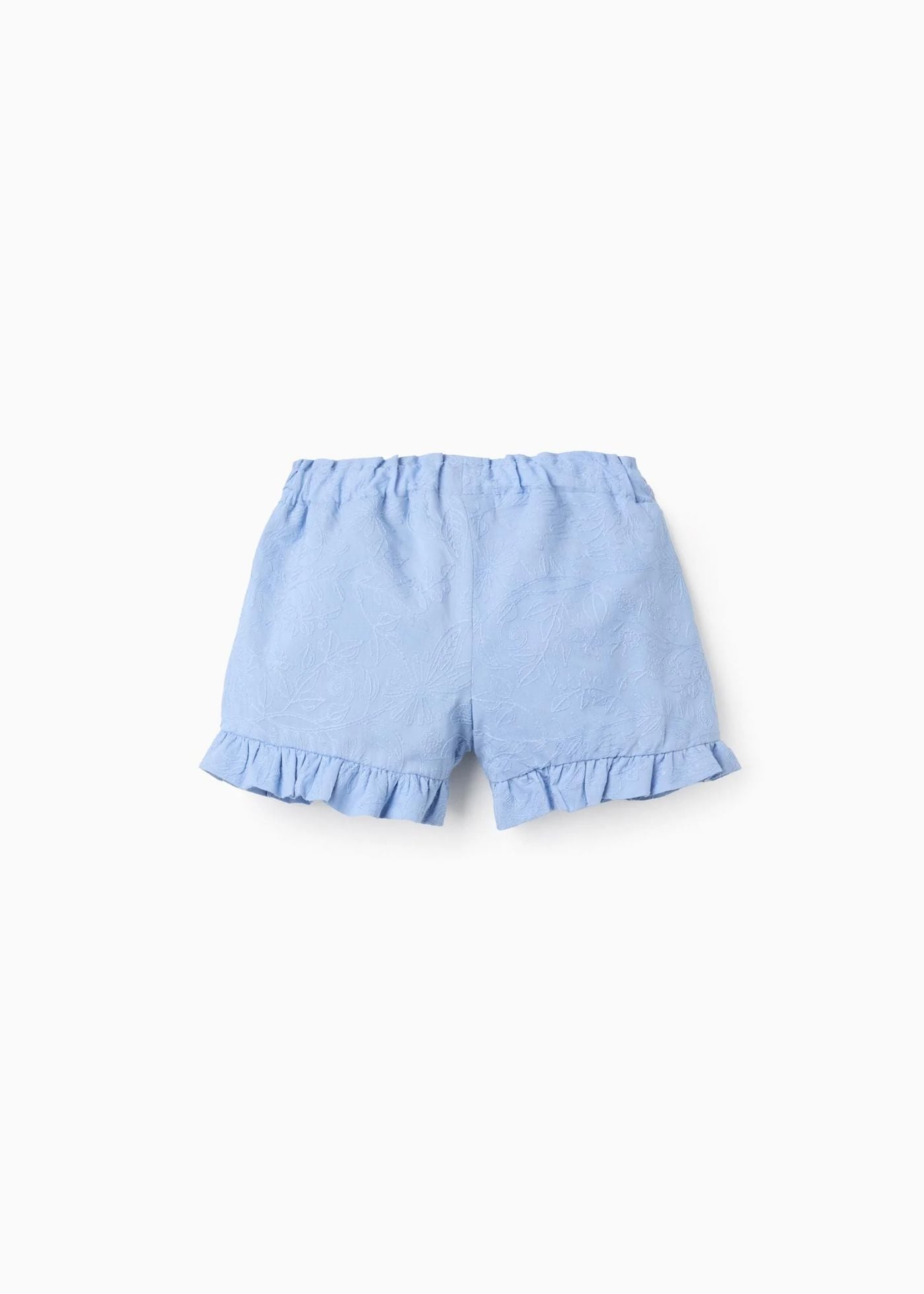Calções de algodão com bordado e folhos para bebé menina, azul-claro