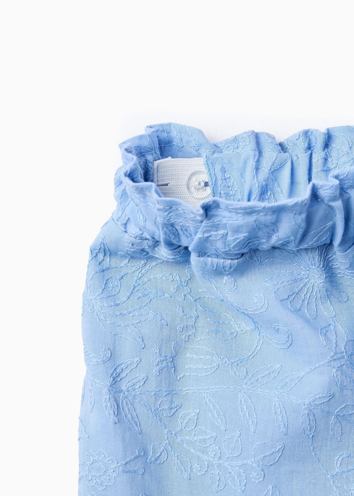 Calções de algodão com bordado e folhos para bebé menina, azul-claro